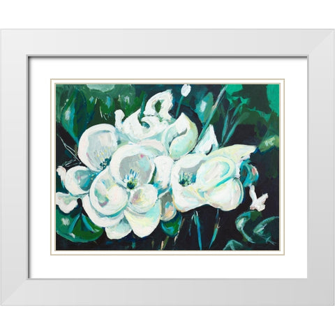 Green into White Orchids White Modern Wood Framed Art Print with Double Matting by Beauchamp, Andy