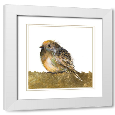 Gold Bird White Modern Wood Framed Art Print with Double Matting by Pinto, Patricia