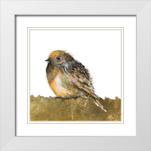 Gold Bird White Modern Wood Framed Art Print with Double Matting by Pinto, Patricia