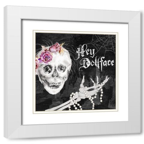 Hello Dollface White Modern Wood Framed Art Print with Double Matting by Gaynor, Janice