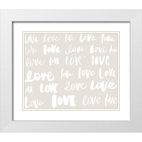 Love, Love, Love White Modern Wood Framed Art Print with Double Matting by SD Graphics Studio