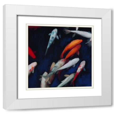 Koi White Modern Wood Framed Art Print with Double Matting by Meneely, Dan