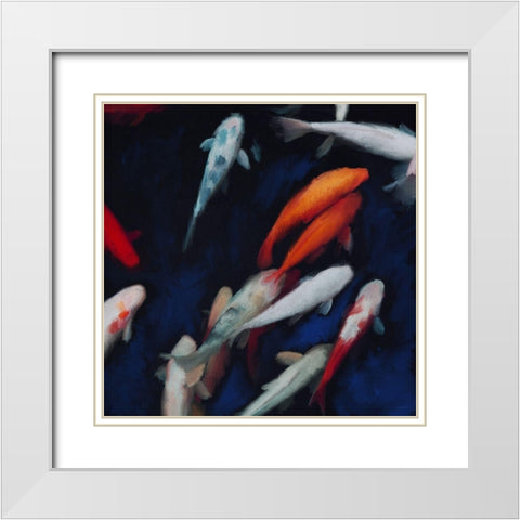 Koi White Modern Wood Framed Art Print with Double Matting by Meneely, Dan