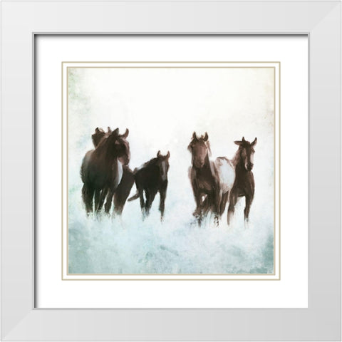 Horses Running through the Surf White Modern Wood Framed Art Print with Double Matting by Meneely, Dan