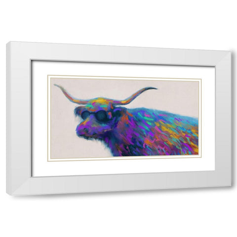 Multicolor Bull White Modern Wood Framed Art Print with Double Matting by Meneely, Dan