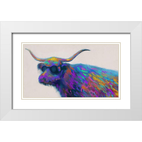 Multicolor Bull White Modern Wood Framed Art Print with Double Matting by Meneely, Dan