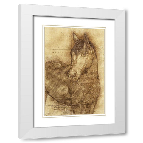 Sketched Horse White Modern Wood Framed Art Print with Double Matting by Medley, Elizabeth