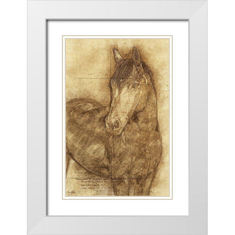 Sketched Horse White Modern Wood Framed Art Print with Double Matting by Medley, Elizabeth