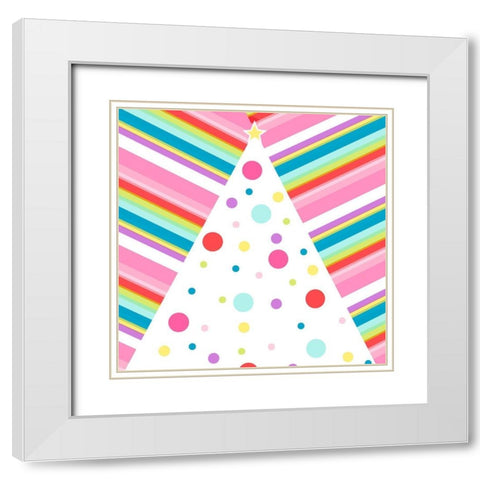 Whimsical Pink Striped Tree White Modern Wood Framed Art Print with Double Matting by SD Graphics Studio
