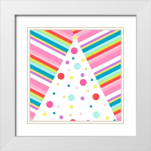 Whimsical Pink Striped Tree White Modern Wood Framed Art Print with Double Matting by SD Graphics Studio