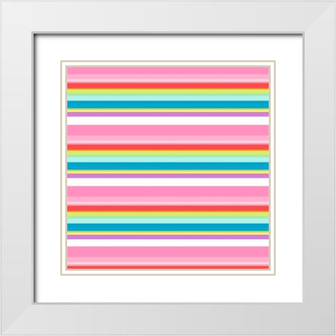 Very Colorful Stripes White Modern Wood Framed Art Print with Double Matting by SD Graphics Studio
