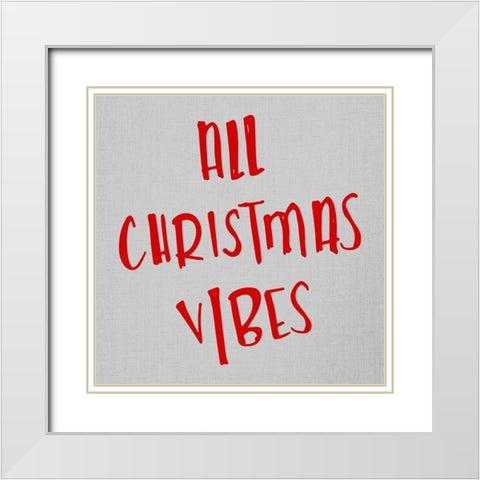 All Christmas Vibes White Modern Wood Framed Art Print with Double Matting by SD Graphics Studio