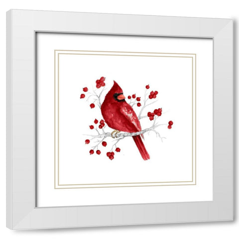 Winter Cardinal in Red I White Modern Wood Framed Art Print with Double Matting by Gaynor, Janice