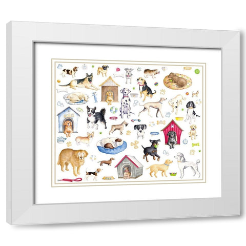 A Dogs Life Pattern White Modern Wood Framed Art Print with Double Matting by Metz, Andi