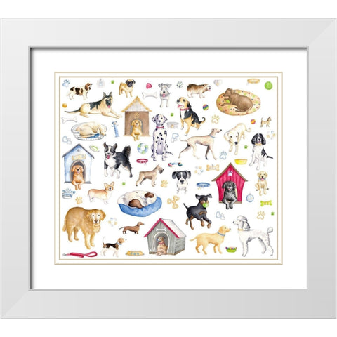 A Dogs Life Pattern White Modern Wood Framed Art Print with Double Matting by Metz, Andi