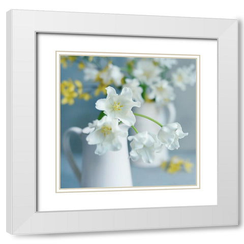 Beautiful Floral Greetings White Modern Wood Framed Art Print with Double Matting by Gardner, Sarah