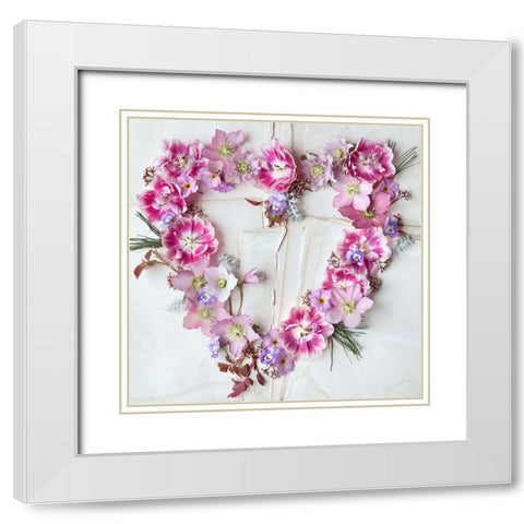 Heart of Flowers White Modern Wood Framed Art Print with Double Matting by Gardner, Sarah
