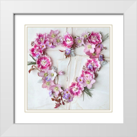 Heart of Flowers White Modern Wood Framed Art Print with Double Matting by Gardner, Sarah