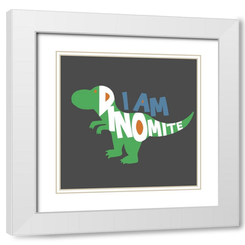 Dinomite White Modern Wood Framed Art Print with Double Matting by Quach, Anna
