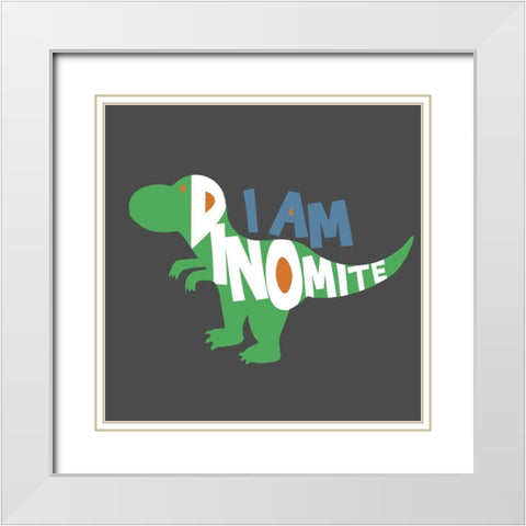 Dinomite White Modern Wood Framed Art Print with Double Matting by Quach, Anna