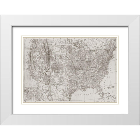 Natural US Map White Modern Wood Framed Art Print with Double Matting by Meneely, Dan