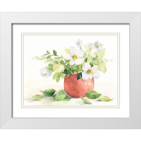White Anemones in Copper Vase White Modern Wood Framed Art Print with Double Matting by Loreth, Lanie