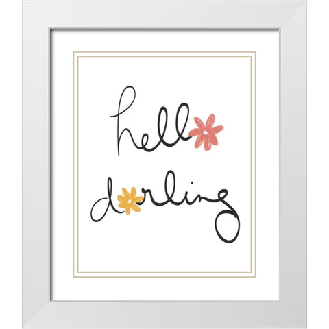 Hello Darling White Modern Wood Framed Art Print with Double Matting by Navas, Emily