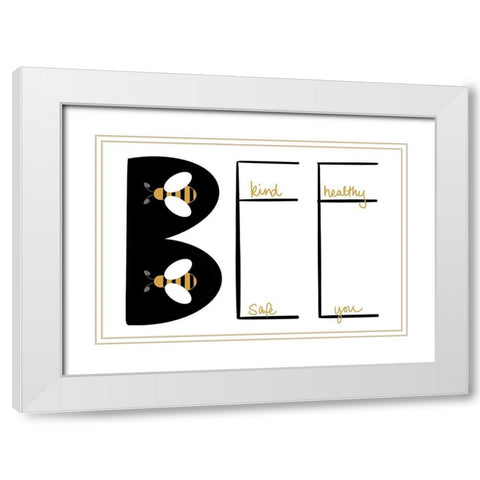 Bee Kind White Modern Wood Framed Art Print with Double Matting by Navas, Emily