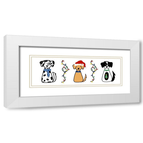 Christmas Dogs I White Modern Wood Framed Art Print with Double Matting by Torres, Melanie