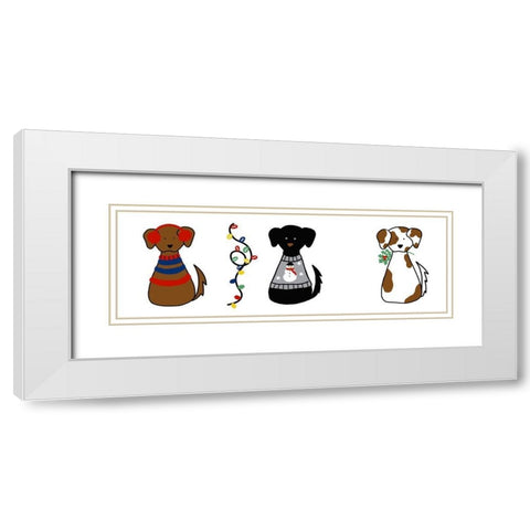 Christmas Dogs II White Modern Wood Framed Art Print with Double Matting by Torres, Melanie