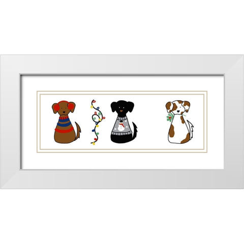 Christmas Dogs II White Modern Wood Framed Art Print with Double Matting by Torres, Melanie