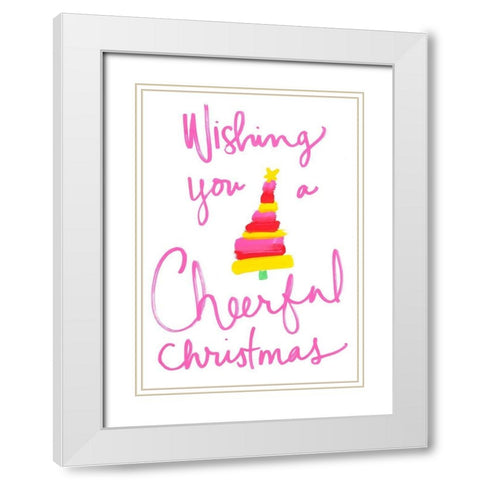 Wishing You a Cheerful Christmas White Modern Wood Framed Art Print with Double Matting by SD Graphics Studio