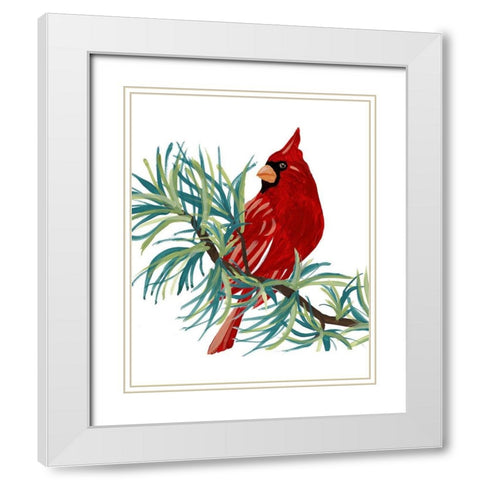 Modern Cardinal on Branch II White Modern Wood Framed Art Print with Double Matting by Loreth, Lanie