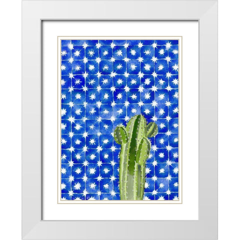 Blue Tile Agave White Modern Wood Framed Art Print with Double Matting by Bucheli, Jen