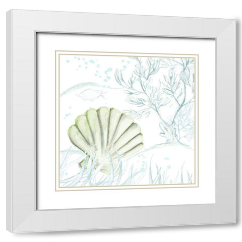 Green Shell White Modern Wood Framed Art Print with Double Matting by Loreth, Lanie