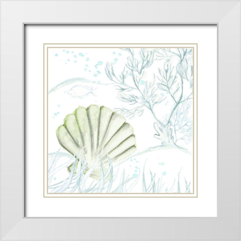 Green Shell White Modern Wood Framed Art Print with Double Matting by Loreth, Lanie