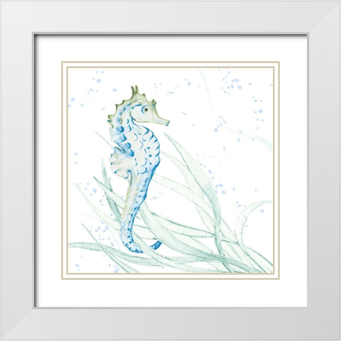 Blue Seahorse In Seagrass White Modern Wood Framed Art Print with Double Matting by Loreth, Lanie