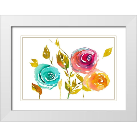 Modern Trio of Blooms I White Modern Wood Framed Art Print with Double Matting by Loreth, Lanie