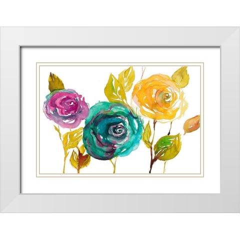 Modern Trio of Blooms II White Modern Wood Framed Art Print with Double Matting by Loreth, Lanie