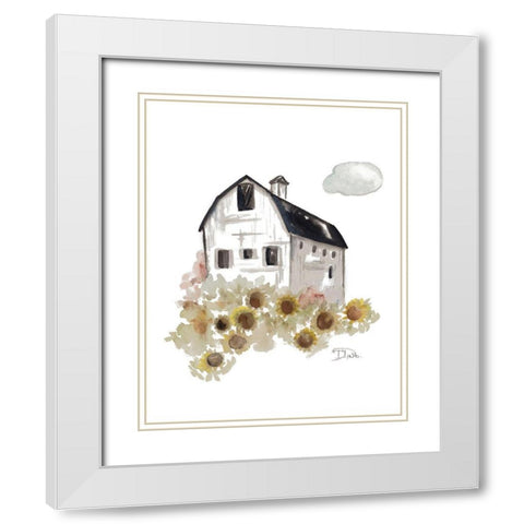 Barn and Sunflowers White Modern Wood Framed Art Print with Double Matting by Pinto, Patricia