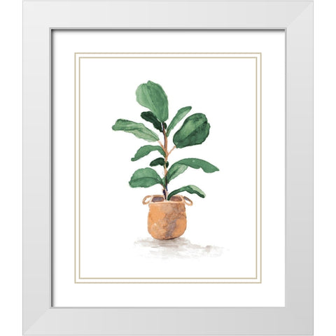 Potted Fiddle Fig Tree II White Modern Wood Framed Art Print with Double Matting by Loreth, Lanie