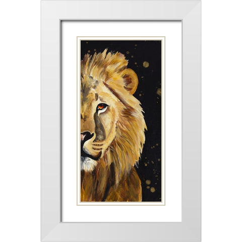 Lion Half Face White Modern Wood Framed Art Print with Double Matting by Goodrich, Chelsea