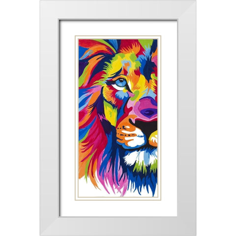 Colorful Lion Portrait White Modern Wood Framed Art Print with Double Matting by Goodrich, Chelsea