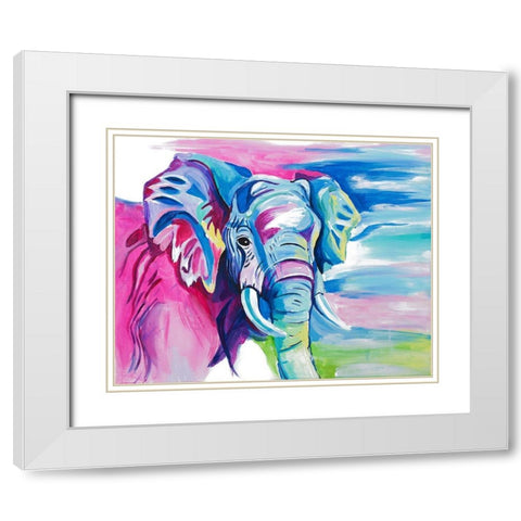 Fun Colorful Elephant White Modern Wood Framed Art Print with Double Matting by Goodrich, Chelsea