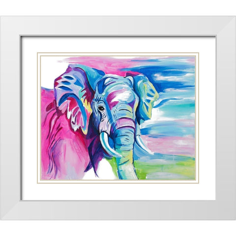 Fun Colorful Elephant White Modern Wood Framed Art Print with Double Matting by Goodrich, Chelsea