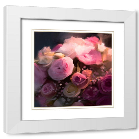 Pink Arrangement White Modern Wood Framed Art Print with Double Matting by Meneely, Dan