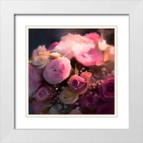Pink Arrangement White Modern Wood Framed Art Print with Double Matting by Meneely, Dan