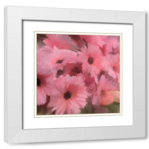 Pink Flowers White Modern Wood Framed Art Print with Double Matting by Meneely, Dan