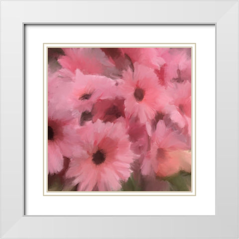 Pink Flowers White Modern Wood Framed Art Print with Double Matting by Meneely, Dan