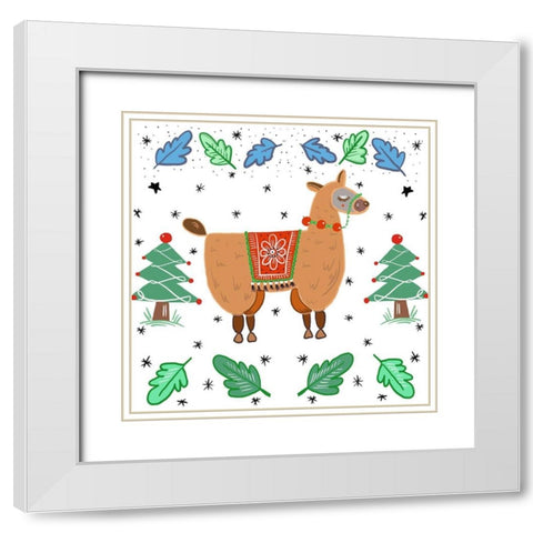 Holiday Llama White Modern Wood Framed Art Print with Double Matting by Del Sol, Ani